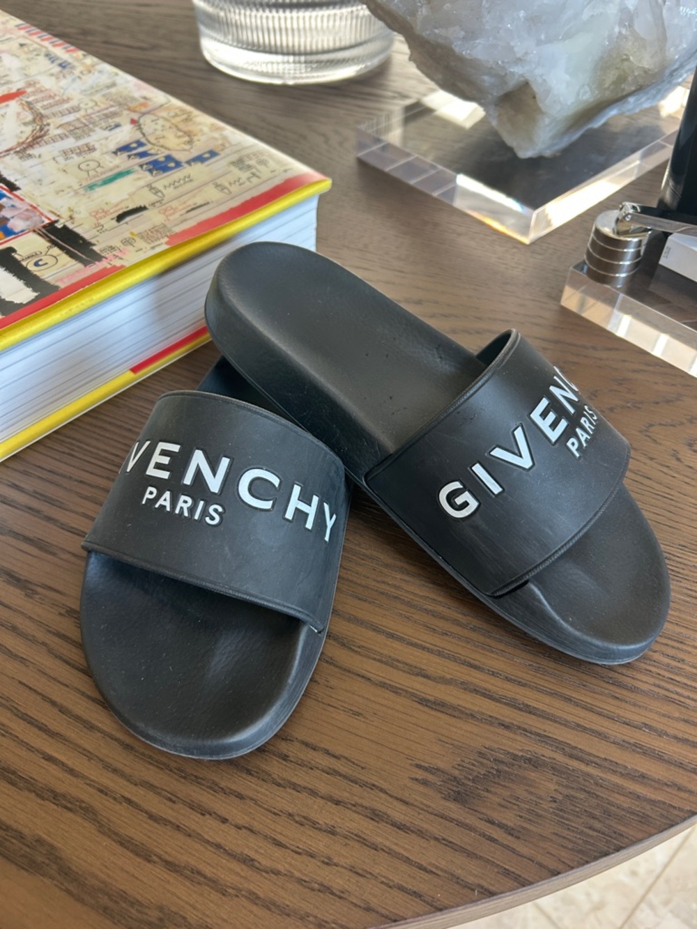 Givenchy Black Slide Sandals with White Logo